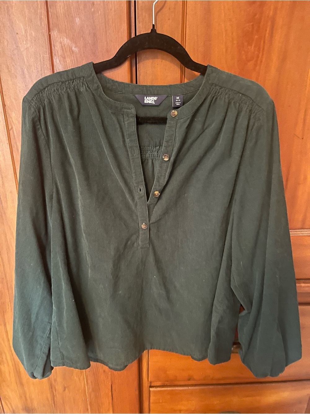 Lands' End Forest Green Corduroy Henley Top